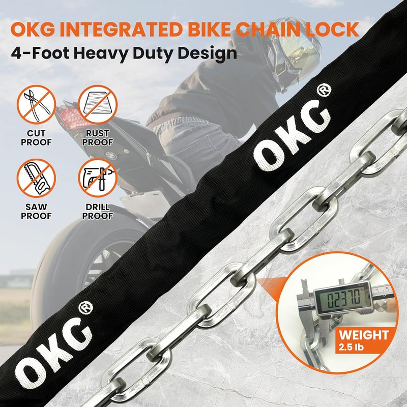 OKG Bike Chain Lock - 4 Foot, 1/4 inch Thick Square Cut Proof Chain, Hardened Alloy Steel Anti Theft Chain Lock for Bike, ATV, Scooter, Trailer, Moped, Grill, Gate Fence - Image 2